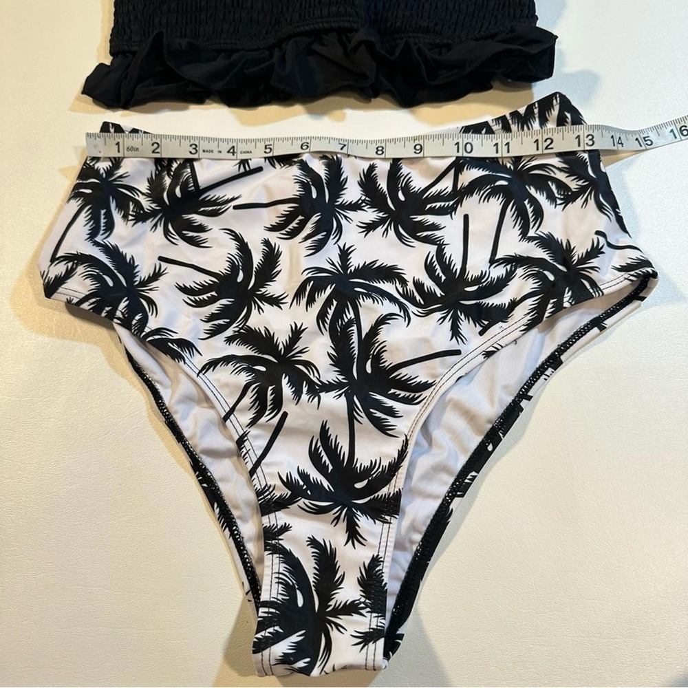 NWT Sporlike Size M Black Bandeau Top W Palm Tree Print Bottom Bikini - Picture 8 of 10